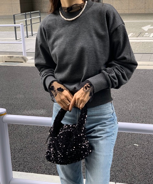 E&C closet…（イーアンドシークローゼット）の「袖刺繍ジャストスエット（スウェット・レディース・ダークグレー/ライトグレー・FREE）」の4枚目の写真