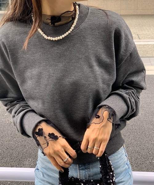 E&C closet…（イーアンドシークローゼット）の「袖刺繍ジャストスエット（スウェット・レディース・ダークグレー/ライトグレー・FREE）」の8枚目の写真