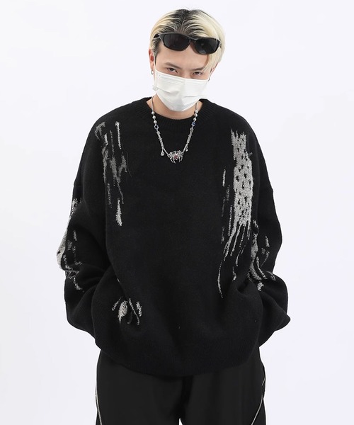 Theater code（シアターコード）の「paint design pullover knit/ペイントデザイン プルオーバー ニット（ニット/セーター・メンズ・ブラック/グリーン・3/2）」の11枚目の写真
