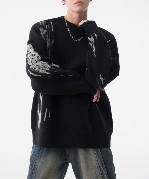 Theater code（シアターコード）の「paint design pullover knit/ペイントデザイン プルオーバー ニット（ニット/セーター・メンズ・ブラック/グリーン・3/2）」の7枚目の写真