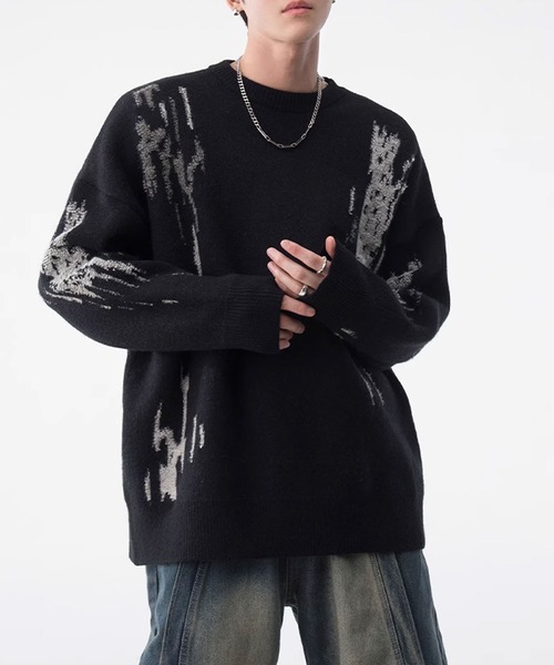 Theater code（シアターコード）の「paint design pullover knit/ペイントデザイン プルオーバー ニット（ニット/セーター・メンズ・ブラック/グリーン・3/2）」の8枚目の写真