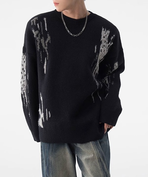 Theater code（シアターコード）の「paint design pullover knit/ペイントデザイン プルオーバー ニット（ニット/セーター・メンズ・ブラック/グリーン・3/2）」の10枚目の写真