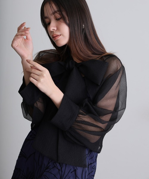 atlo(アトロ)の「オケージョンドレス 結婚式 同窓会 パーティー ドレス オーガンジー 袖あり ロング&セレモニー フォーマル ワンピース お呼ばれ 二次会 成人式 謝恩会 20代 30代(ドレス・レディース・ブラック/ブルー/ブラウン/グリーン/ピンクベージュ・M)」の6枚目の写真