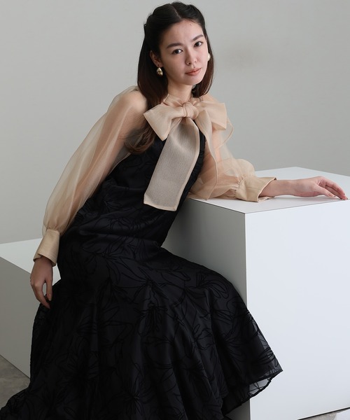 オケージョンドレス 結婚式 同窓会 パーティードレスオーガンジー袖