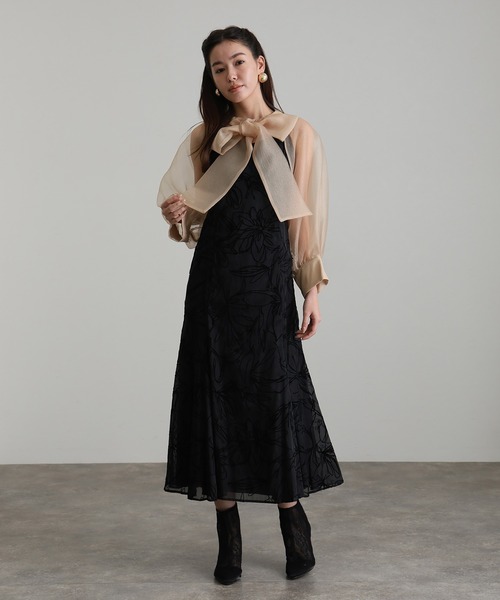 ✨完売品✨atlo by pour vous オケージョンドレス リボン 黒 オケージョンドレス 結婚式 同窓会 パーティードレスオーガンジー袖