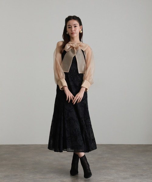 オケージョンドレス 結婚式 同窓会 パーティードレスオーガンジー袖