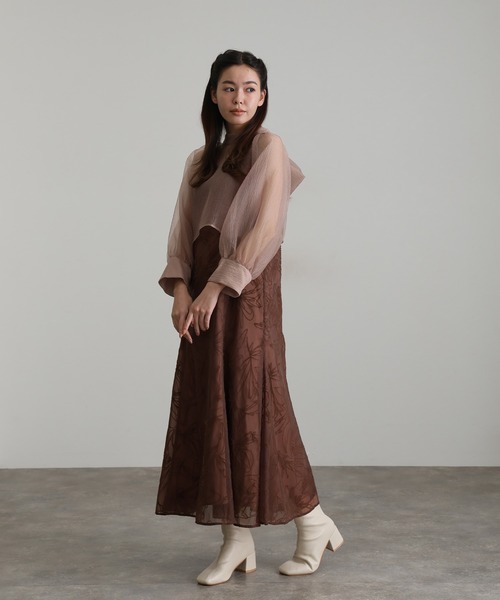 atlo(アトロ)の「オケージョンドレス 結婚式 同窓会 パーティー ドレス オーガンジー 袖あり ロング&セレモニー フォーマル ワンピース お呼ばれ 二次会 成人式 謝恩会 20代 30代(ドレス・レディース・ブラック/ブルー/ブラウン/グリーン/ピンクベージュ・M)」の8枚目の写真