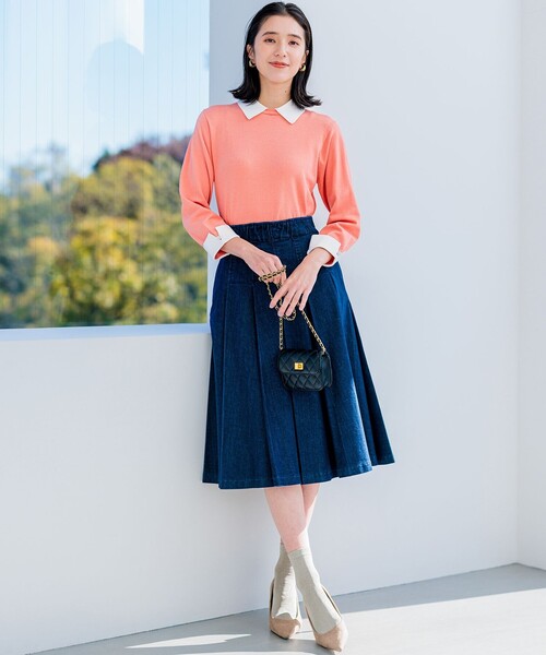 組曲(クミキョク)の「ライトデニム プリーツスカート(デニムスカート・レディース・ネイビー系・3/2/1)」の3枚目の写真