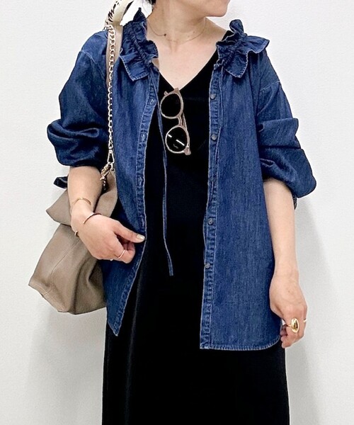 Rie Miller フリルギャザーデニムブラウス リエミラー Rie Miller 【RM denim】フリルギャザーデニム