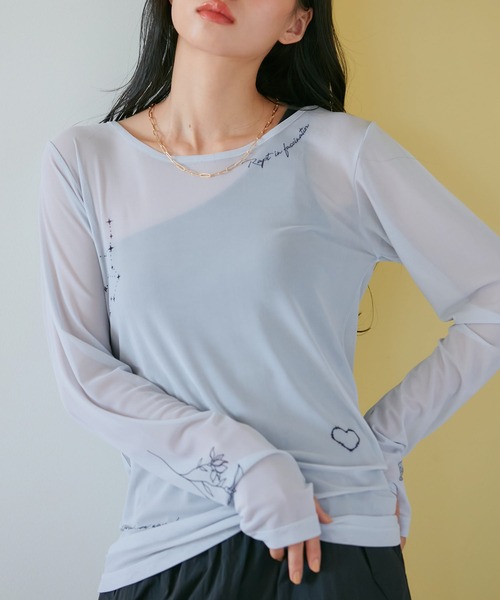 VIS(ビス)の「【洗える】シアータトゥートップス(Tシャツ/カットソー・レディース・グレー/ホワイト系その他5/スミクロ・FREE)」の3枚目の写真