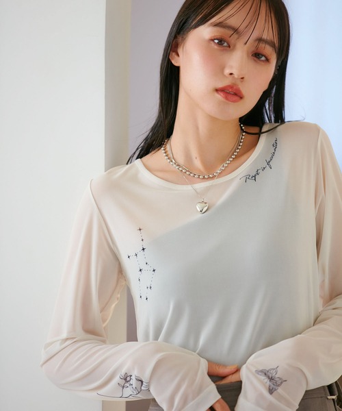 VIS(ビス)の「【洗える】シアータトゥートップス(Tシャツ/カットソー・レディース・グレー/ホワイト系その他5/スミクロ・FREE)」の15枚目の写真