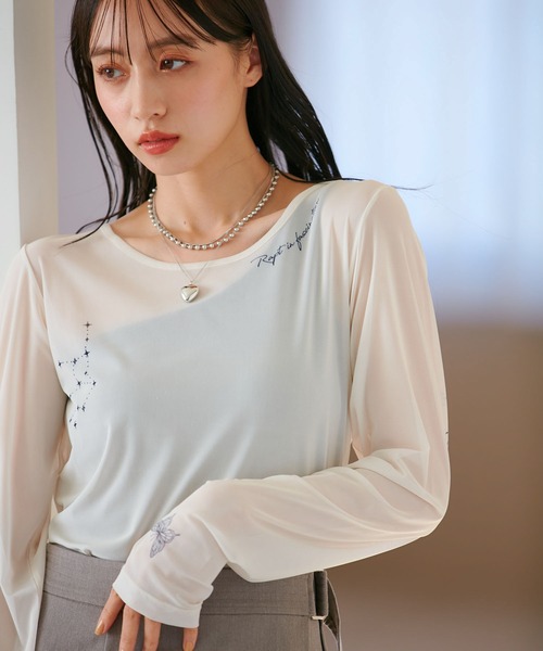 VIS(ビス)の「【洗える】シアータトゥートップス(Tシャツ/カットソー・レディース・グレー/ホワイト系その他5/スミクロ・FREE)」の16枚目の写真