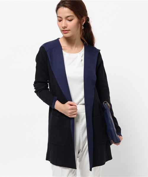 NATURAL BEAUTY BASIC（ナチュラルビューティーベーシック）の「フーデットラップカーディガン（カーディガン/ボレロ・レディース・ダークネイビー/グレー系その他・MEDIUM）」の2枚目の写真