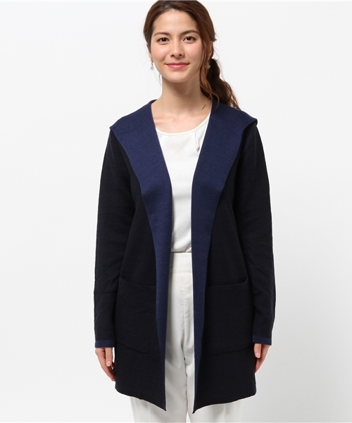 NATURAL BEAUTY BASIC（ナチュラルビューティーベーシック）の「フーデットラップカーディガン（カーディガン/ボレロ・レディース・ダークネイビー/グレー系その他・MEDIUM）」の13枚目の写真