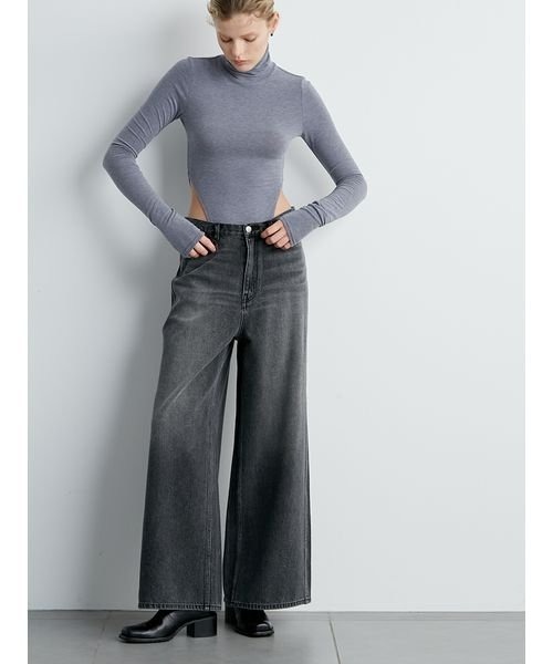 アリシアスタン　カラーデニム　グレー デニム ワイドレッグパンツ アリシアスタン カラーデニム グレー デニム ワイドレッグパンツ