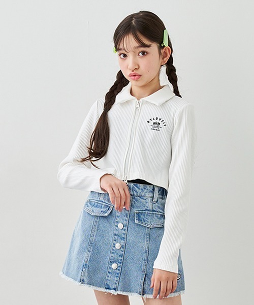 by LOVEiT(バイラビット)の「テレコWジップカーディガン(カーディガン/ボレロ・キッズ・オフホワイト/ブラック/ラベンダー/グリーン・120cm/130cm/140cm/150cm/160cm)」の1枚目の写真