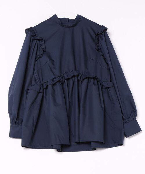 STYLEBLOCK(スタイルブロック)の「ブロードペプラムフリルブラウス(シャツ/ブラウス・レディース・ネイビー/ホワイト/ブラック・M)」の3枚目の写真