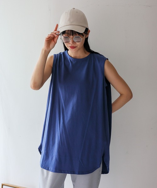 VitaFelice(ヴィータフェリーチェ)の「ノースリーブチュニックTシャツ(Tシャツ/カットソー・レディース・グリーン系その他/ベージュ系その他/ブラック/ダークパープル/ワイン/オフホワイト/ネイビー/グレー系その他・FREE)」の19枚目の写真