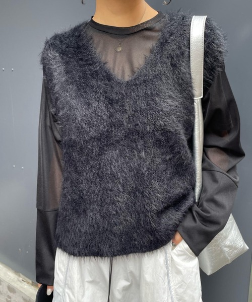 ketty cherie(ケティシェリー)の「シアーラグランロンTシャツ ≪手洗い可能≫(Tシャツ/カットソー・レディース・パープル/ブラック/ホワイト・M)」の3枚目の写真