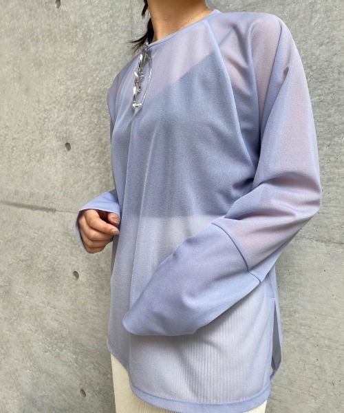ketty cherie(ケティシェリー)の「シアーラグランロンTシャツ ≪手洗い可能≫(Tシャツ/カットソー・レディース・パープル/ブラック/ホワイト・M)」の12枚目の写真