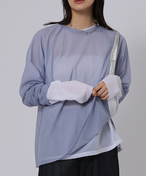 ketty cherie(ケティシェリー)の「シアーラグランロンTシャツ ≪手洗い可能≫(Tシャツ/カットソー・レディース・パープル/ブラック/ホワイト・M)」の15枚目の写真
