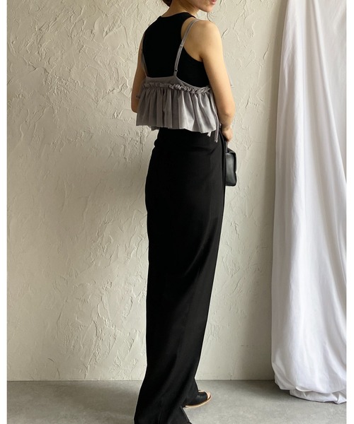 She's Closet（シーズクローゼット）の「ショート丈サイドリボン アシンメトリー ボリューム フリルチュール ビスチェ キャミソール（キャミソール・レディース・グレー/ブラック/アイボリー/ドット/チェック・FREE）」の19枚目の写真