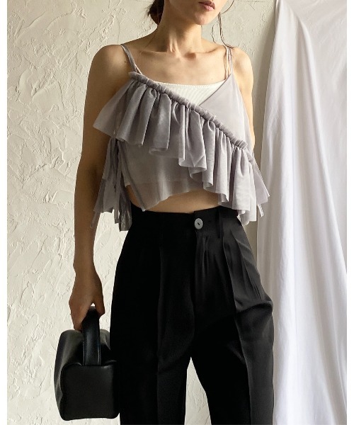 ♦︎ サプライズ美ミーチェ　ソフトジャケット　フリル　ネイビー　Lサイズ SLY | ASYMMETRY LAYER KNIT ショートワンピース (ワンピース