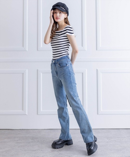 clear（クリア）の「オフショルデザインニットトップス［着回し抜群 大人 カジュアル］≪再入荷≫（ニット/セーター・レディース・ブラック/オフホワイト/ターコイズブルー/オレンジ/ホワイト×レッド/ホワイト×ブラック・F）」の14枚目の写真