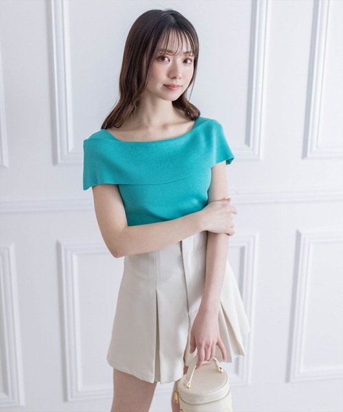 clear（クリア）の「オフショルデザインニットトップス［着回し抜群 大人 カジュアル］≪再入荷≫（ニット/セーター・レディース・ブラック/オフホワイト/ターコイズブルー/オレンジ/ホワイト×レッド/ホワイト×ブラック・F）」の15枚目の写真