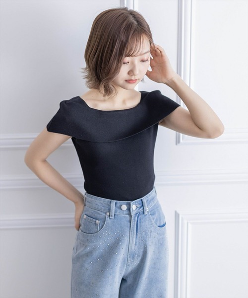 clear（クリア）の「オフショルデザインニットトップス［着回し抜群 大人 カジュアル］≪再入荷≫（ニット/セーター・レディース・ブラック/オフホワイト/ターコイズブルー/オレンジ/ホワイト×レッド/ホワイト×ブラック・F）」の17枚目の写真