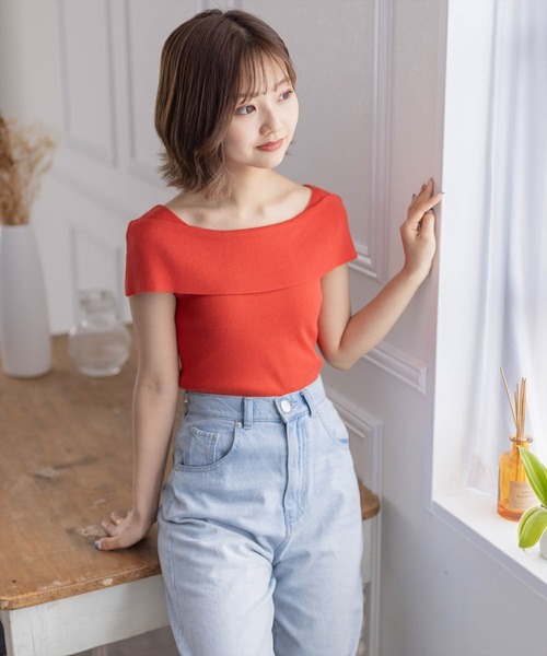 clear（クリア）の「オフショルデザインニットトップス［着回し抜群 大人 カジュアル］≪再入荷≫（ニット/セーター・レディース・ブラック/オフホワイト/ターコイズブルー/オレンジ/ホワイト×レッド/ホワイト×ブラック・F）」の21枚目の写真