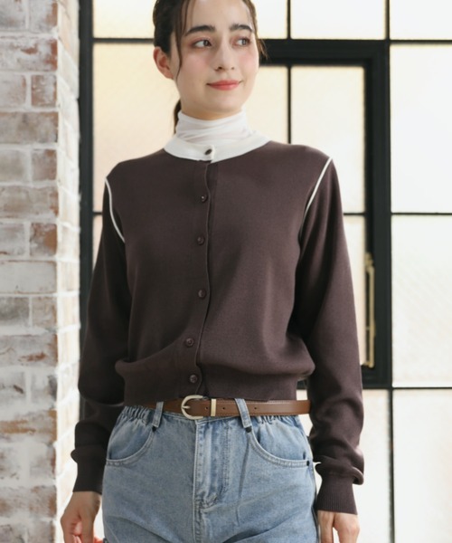 aimoha(アイモハ)の「カラーブロックカーディガン【Aimoha】(カーディガン/ボレロ・レディース・グリーン/ベージュ/ブラック/チョコ/ホワイト・FREE)」の12枚目の写真