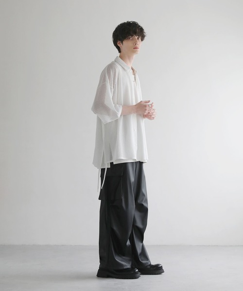 LILL(リル)の「ルーズシルエットサイドコードシアーハーフスリーブシャツ(シャツ/ブラウス・メンズ・ブラック/ホワイト/グリーン/ブルー・S/M/L/XL)」の15枚目の写真