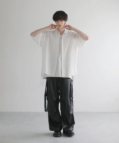 LILL(リル)の「ルーズシルエットサイドコードシアーハーフスリーブシャツ(シャツ/ブラウス・メンズ・ブラック/ホワイト/グリーン/ブルー・S/M/L/XL)」の16枚目の写真