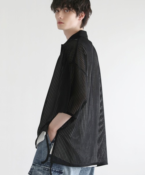LILL(リル)の「ルーズシルエットサイドコードシアーハーフスリーブシャツ(シャツ/ブラウス・メンズ・ブラック/ホワイト/グリーン/ブルー・S/M/L/XL)」の18枚目の写真