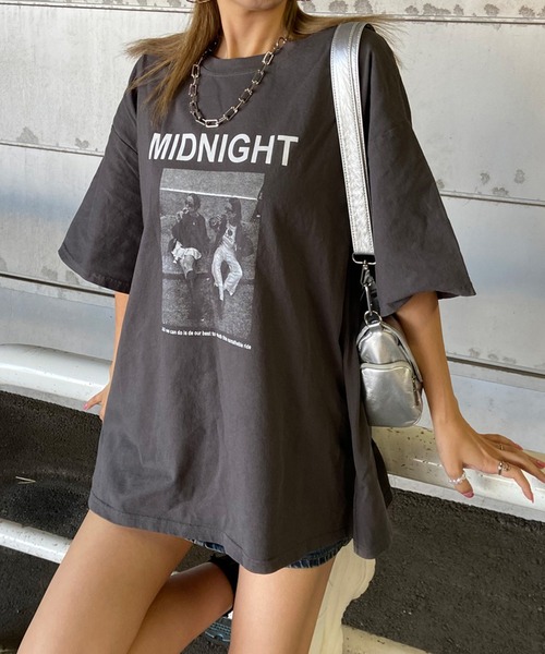 non-hedge(ノンヘッジ)の「転写ビッグ半袖Tシャツ(Tシャツ/カットソー・レディース・ブラウン/ベージュ/オフホワイト/チャコールグレー/ブラック・FREE)」の1枚目の写真