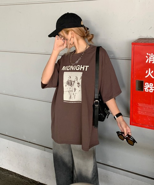 non-hedge(ノンヘッジ)の「転写ビッグ半袖Tシャツ(Tシャツ/カットソー・レディース・ブラウン/ベージュ/オフホワイト/チャコールグレー/ブラック・FREE)」の7枚目の写真
