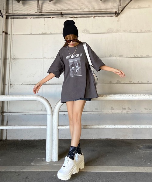 non-hedge(ノンヘッジ)の「転写ビッグ半袖Tシャツ(Tシャツ/カットソー・レディース・ブラウン/ベージュ/オフホワイト/チャコールグレー/ブラック・FREE)」の8枚目の写真