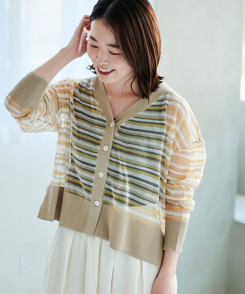 【セール】マルチボーダーシアーカーディガン（カーディガン/ボレロ）｜le.coeur blanc（ルクールブラン）