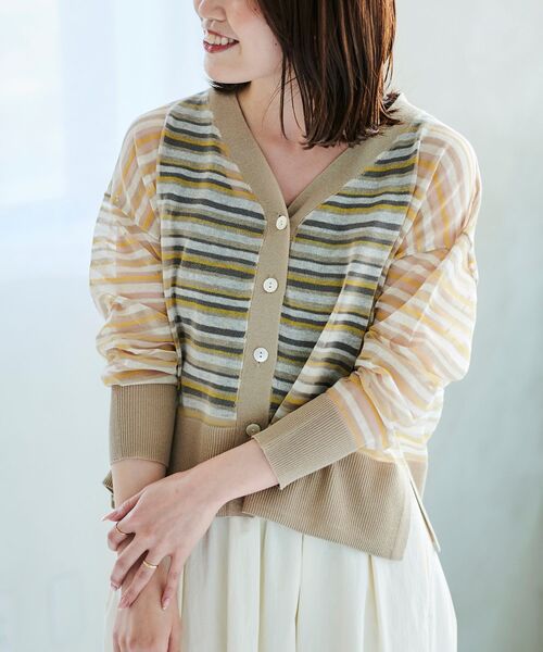 le.coeur blanc(ルクールブラン)の「マルチボーダーシアーカーディガン(カーディガン/ボレロ・レディース・イエロー系その他/ブルー系その他3・38)」の4枚目の写真