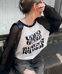 WEGO/ラグランショートメッシュニット
