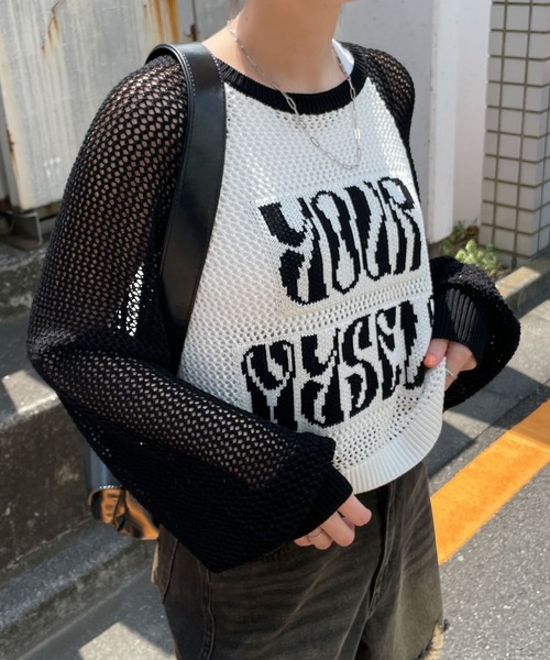 WEGO(ウィゴー)の「WEGO/ラグランショートメッシュニット(ニット/セーター・レディース・その他1/その他3/その他4・FREE)」の4枚目の写真