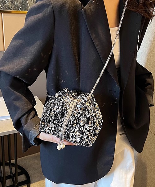 DAY CLOSET（デイ クローゼット）の「レディース スパンコールミニキンチャクショルダーバッグ（ショルダーバッグ・レディース・シルバー/ブラック・ONE SIZE）」の5枚目の写真