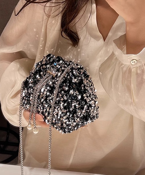DAY CLOSET（デイ クローゼット）の「レディース スパンコールミニキンチャクショルダーバッグ（ショルダーバッグ・レディース・シルバー/ブラック・ONE SIZE）」の6枚目の写真