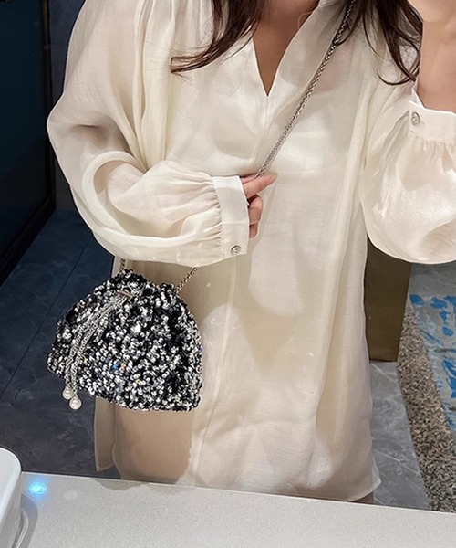 DAY CLOSET（デイ クローゼット）の「レディース スパンコールミニキンチャクショルダーバッグ（ショルダーバッグ・レディース・シルバー/ブラック・ONE SIZE）」の7枚目の写真