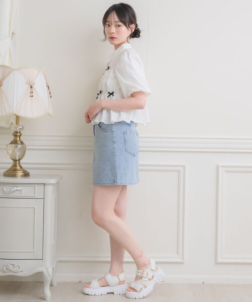 ems excite（エムズエキサイト）の「シャーリングリボンSH（シャツ/ブラウス・レディース・ブルー系その他/ブルー/ホワイト/ブラック・FREE）」の10枚目の写真