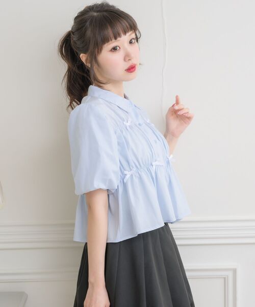 ems excite（エムズエキサイト）の「シャーリングリボンSH（シャツ/ブラウス・レディース・ブルー系その他/ブルー/ホワイト/ブラック・FREE）」の20枚目の写真