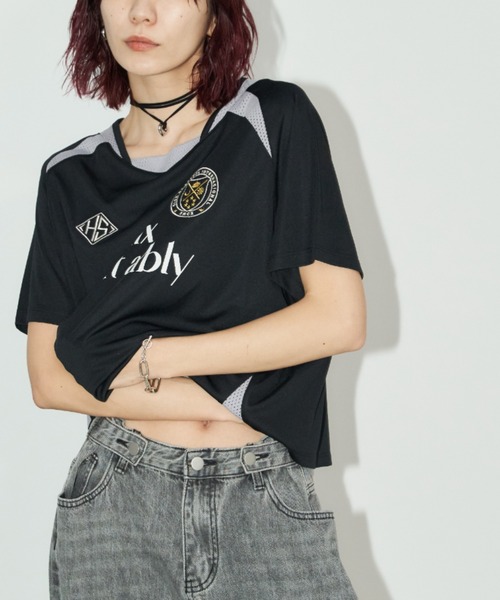 Auntie Rosa Holiday（アンティローザホリデー）の「メッシュ切替ルーズゲームシャツTEE（Tシャツ/カットソー・レディース・ホワイト/ブラック・FREE）」の12枚目の写真