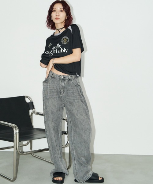 Auntie Rosa Holiday（アンティローザホリデー）の「メッシュ切替ルーズゲームシャツTEE（Tシャツ/カットソー・レディース・ホワイト/ブラック・FREE）」の7枚目の写真