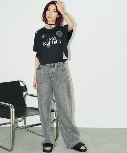 Auntie Rosa Holiday（アンティローザホリデー）の「メッシュ切替ルーズゲームシャツTEE（Tシャツ/カットソー・レディース・ホワイト/ブラック・FREE）」の6枚目の写真